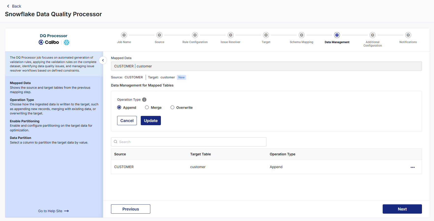 Data Management step of Snowflake DQ job
